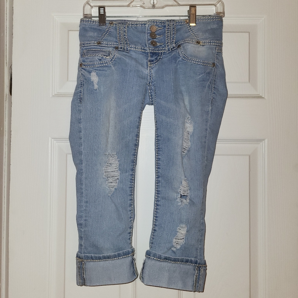 Women's Light Blue Distressed Jeans